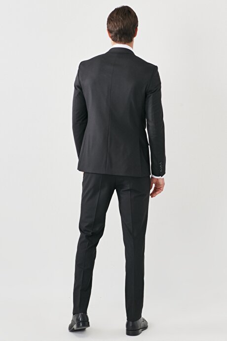 Ekstra Slim Fit Mono Yaka Düz Siyah Takım Elbise resmi