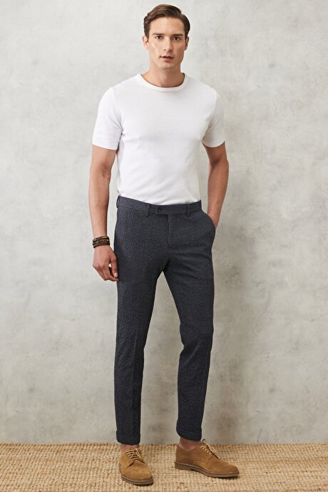 Slim Fit Dar Kesim Mono Yaka Kareli Antrasit-Lacivert Takım Elbise resmi