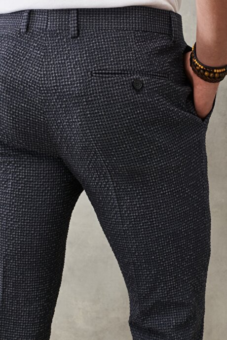 Slim Fit Dar Kesim Mono Yaka Kareli Antrasit-Lacivert Takım Elbise resmi