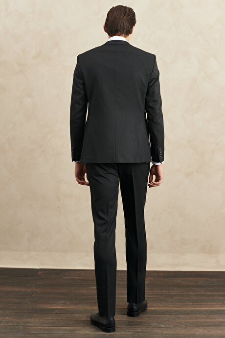 Ekstra Slim Fit Dar Kesim Mono Yaka Çizgili Siyah-Gri Takım Elbise resmi