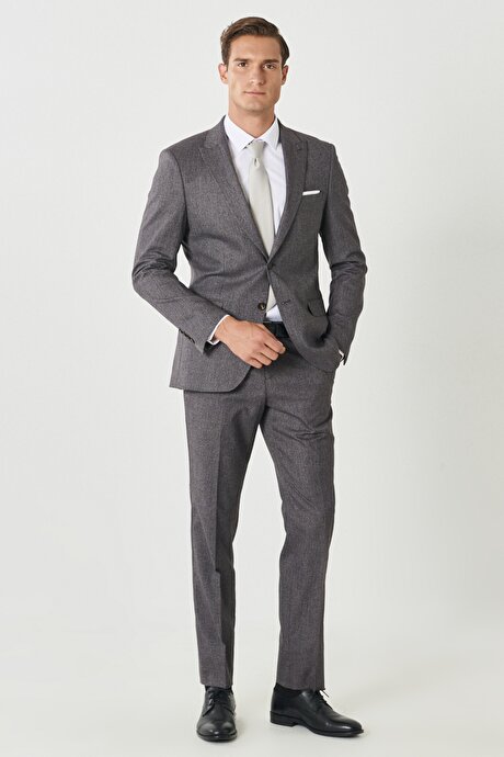 Slim Fit Dar Kesim Kırlangıç Yaka Desenli Bordo Takım Elbise resmi