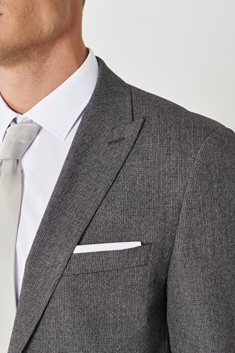 Slim Fit Dar Kesim Kırlangıç Yaka Desenli Bordo Takım Elbise resmi