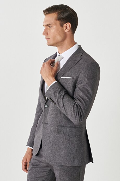 Slim Fit Dar Kesim Kırlangıç Yaka Desenli Bordo Takım Elbise resmi