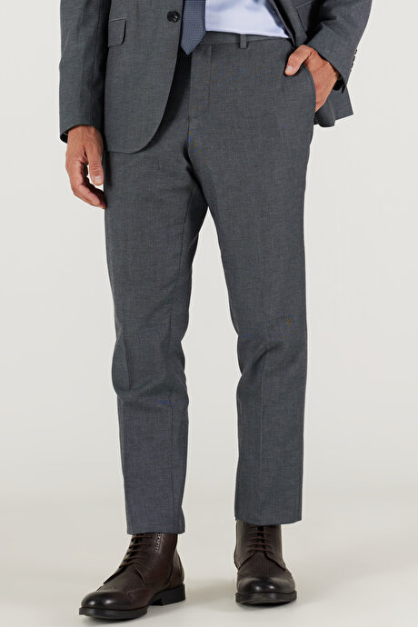 Slim Fit Dar Kesim Mono Yaka Armürlü Antrasit Takım Elbise resmi