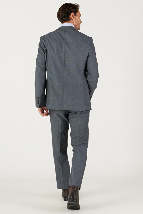 Slim Fit Dar Kesim Mono Yaka Armürlü Antrasit Takım Elbise resmi