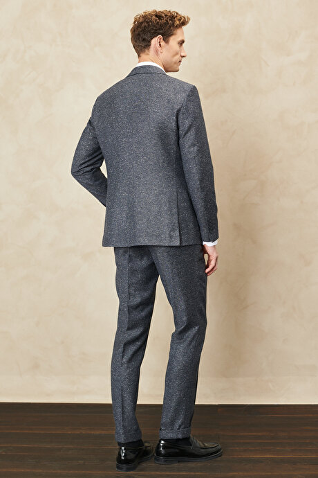 Slim Fit Dar Kesim Mono Yaka Tweet Desenli Yünlü Antrasit Takım Elbise resmi