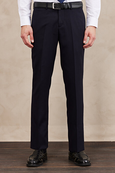 Slim Fit Dar Kesim Kırlangıç Yaka Armürlü Lacivert Takım Elbise resmi