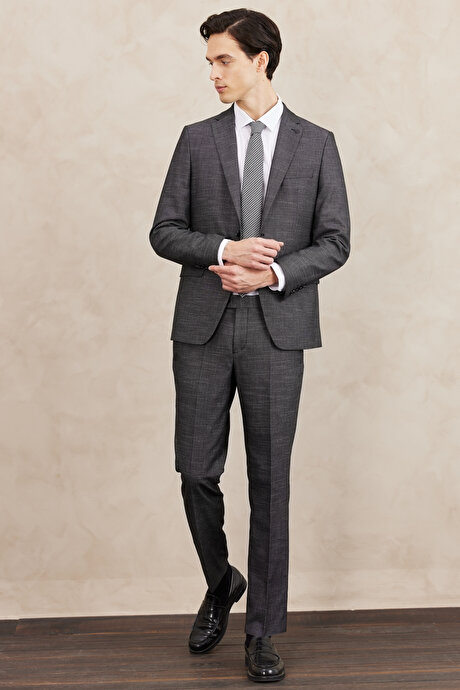 Slim Fit Dar Kesim Mono Yaka Desenli Siyah-Beyaz Takım Elbise resmi