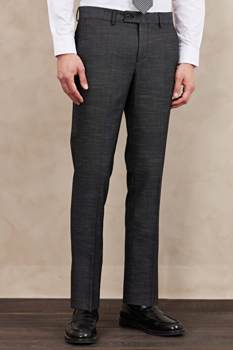 Slim Fit Dar Kesim Mono Yaka Desenli Siyah-Beyaz Takım Elbise resmi