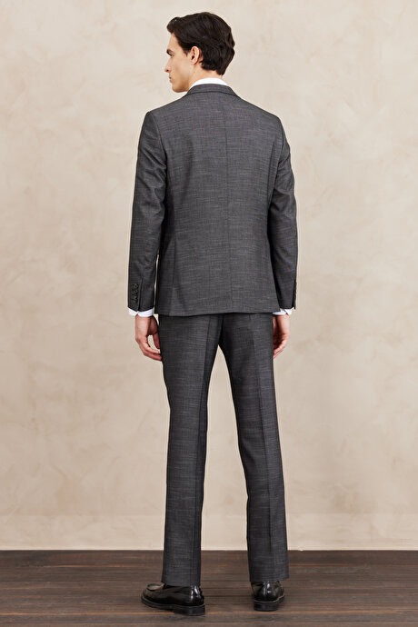 Slim Fit Dar Kesim Mono Yaka Desenli Siyah-Beyaz Takım Elbise resmi