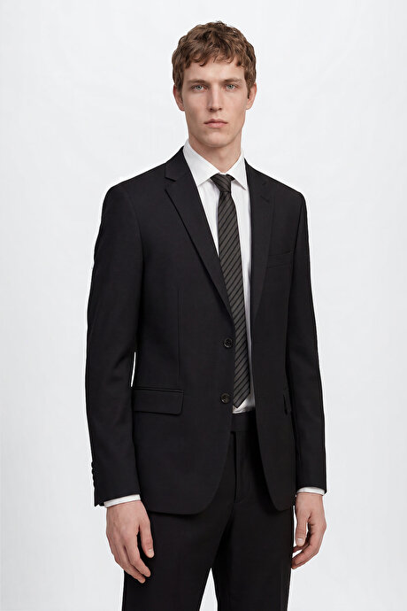 Slim Fit Dar Kesim Mono Yaka Siyah Takım Elbise resmi
