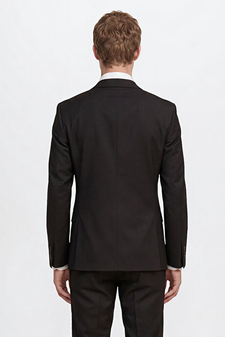 Slim Fit Dar Kesim Mono Yaka Siyah Takım Elbise resmi