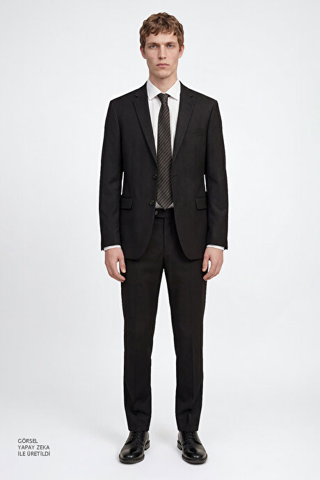Slim Fit Dar Kesim Mono Yaka Siyah Takım Elbise resmi