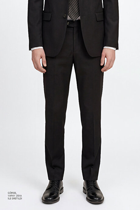 Slim Fit Dar Kesim Mono Yaka Siyah Takım Elbise resmi