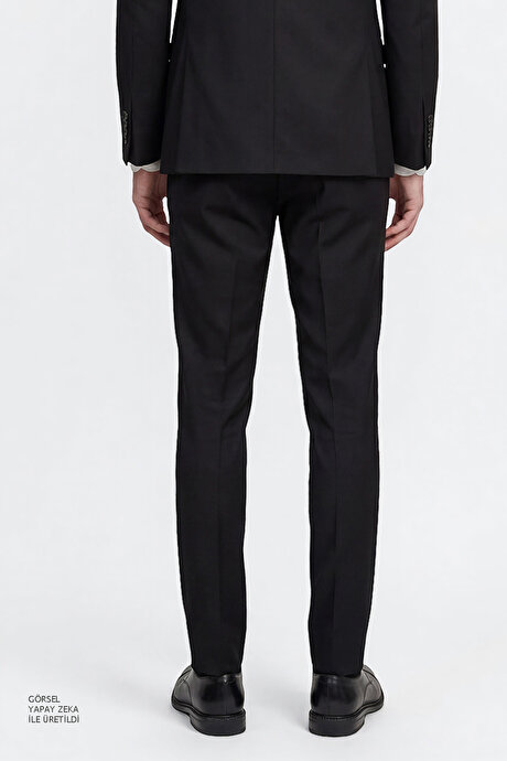 Slim Fit Dar Kesim Mono Yaka Siyah Takım Elbise resmi