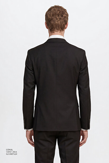 Slim Fit Dar Kesim Mono Yaka Siyah Takım Elbise resmi