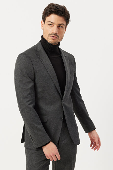Slim Fit Dar Kesim Mono Yaka Antrasit Takım Elbise resmi
