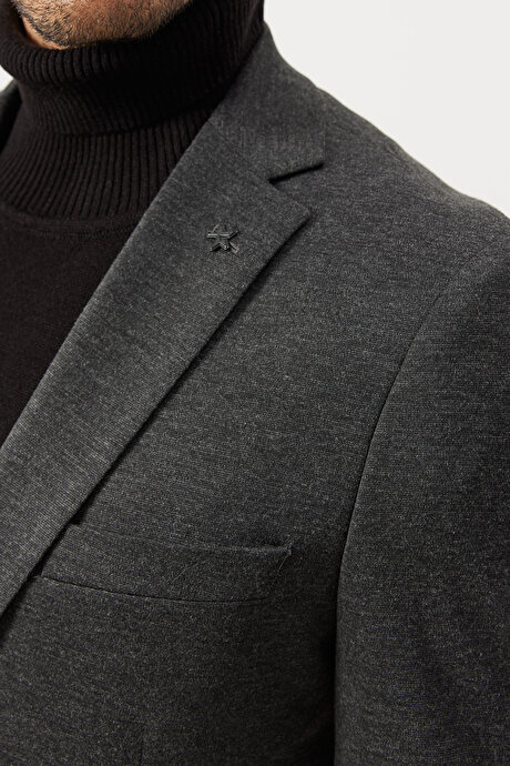 Slim Fit Dar Kesim Mono Yaka Antrasit Takım Elbise resmi
