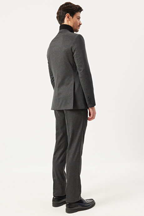 Slim Fit Dar Kesim Mono Yaka Antrasit Takım Elbise resmi