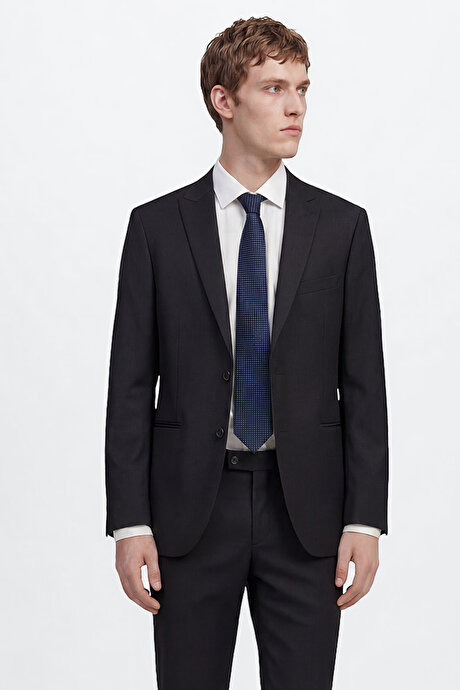 Ekstra Slim Fit Dar Kesim Kırlangıç Yaka Siyah Takım Elbise resmi