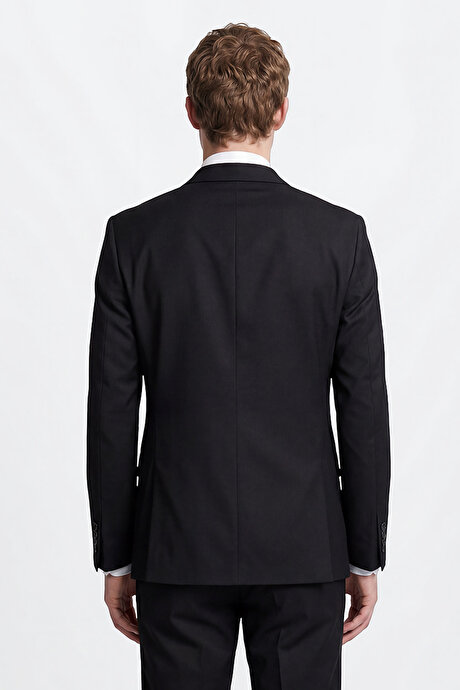 Ekstra Slim Fit Dar Kesim Kırlangıç Yaka Siyah Takım Elbise resmi