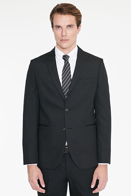 Ekstra Slim Fit Dar Kesim Kırlangıç Yaka Siyah Takım Elbise resmi