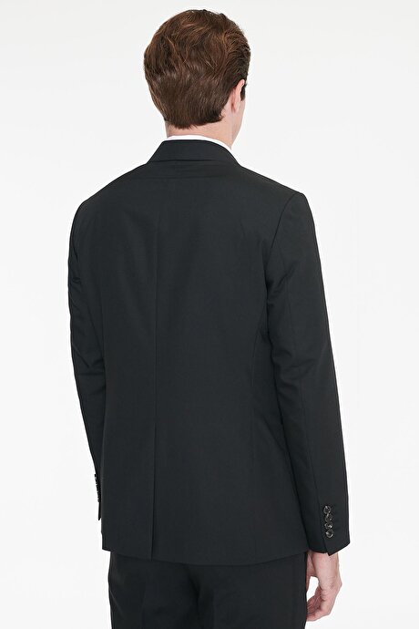 Ekstra Slim Fit Dar Kesim Kırlangıç Yaka Siyah Takım Elbise resmi