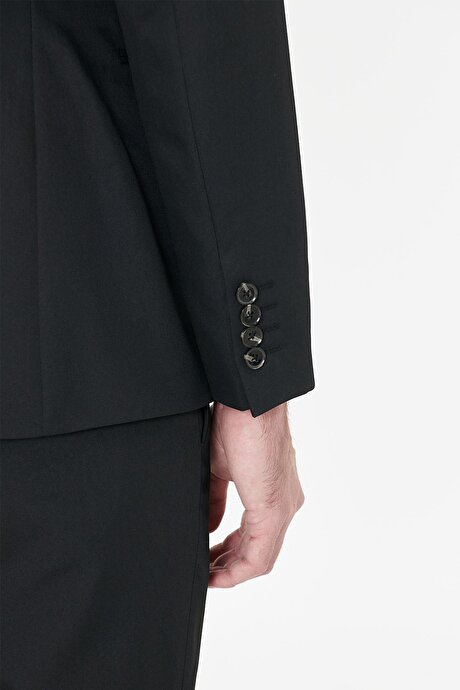 Ekstra Slim Fit Dar Kesim Kırlangıç Yaka Siyah Takım Elbise resmi