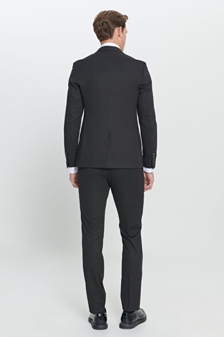 Ekstra Slim Fit Dar Kesim Kırlangıç Yaka Siyah Takım Elbise resmi
