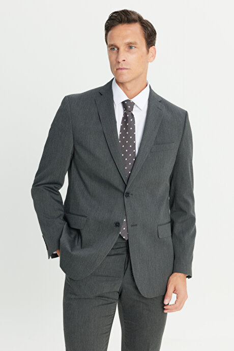Slim Fit Dar Kesim Mono Yaka Antrasit Takım Elbise resmi