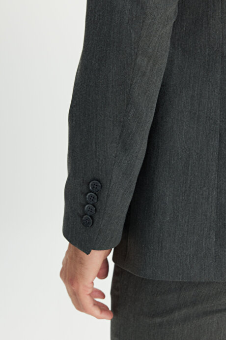 Slim Fit Dar Kesim Mono Yaka Antrasit Takım Elbise resmi