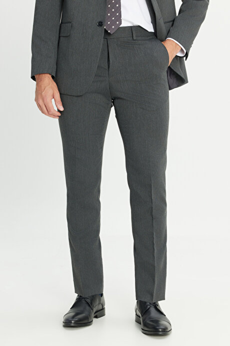 Slim Fit Dar Kesim Mono Yaka Antrasit Takım Elbise resmi