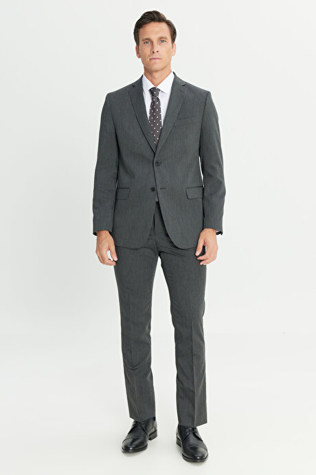 Slim Fit Dar Kesim Mono Yaka Antrasit Takım Elbise resmi