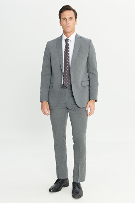 Slim Fit Dar Kesim Mono Yaka Gri Takım Elbise resmi