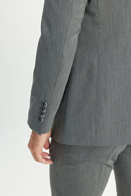 Slim Fit Dar Kesim Mono Yaka Gri Takım Elbise resmi