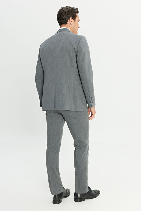 Slim Fit Dar Kesim Mono Yaka Gri Takım Elbise resmi