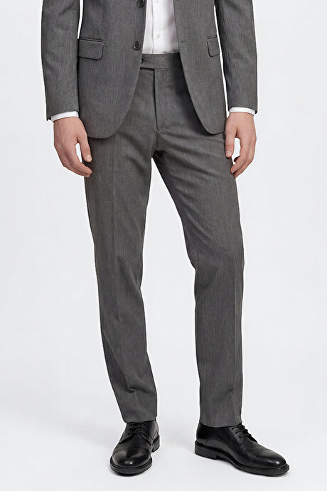 Slim Fit Dar Kesim Mono Yaka Gri Takım Elbise resmi