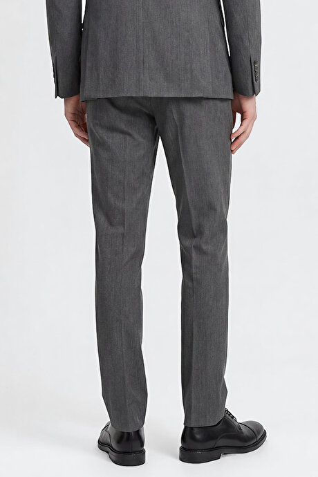 Slim Fit Dar Kesim Mono Yaka Gri Takım Elbise resmi