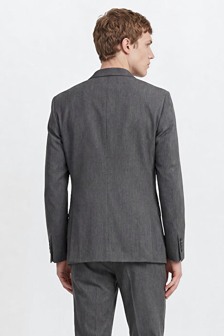 Slim Fit Dar Kesim Mono Yaka Gri Takım Elbise resmi