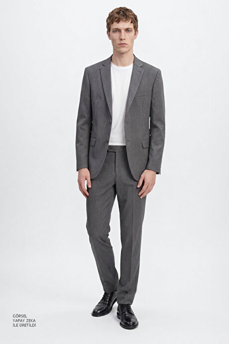 Slim Fit Dar Kesim Mono Yaka Gri Takım Elbise resmi