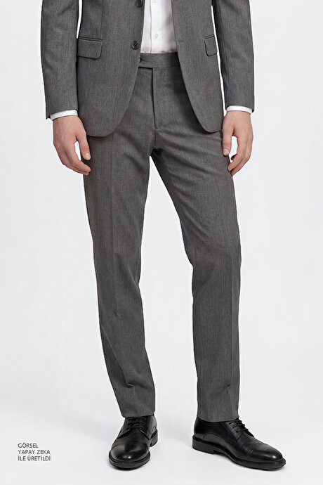Slim Fit Dar Kesim Mono Yaka Gri Takım Elbise resmi
