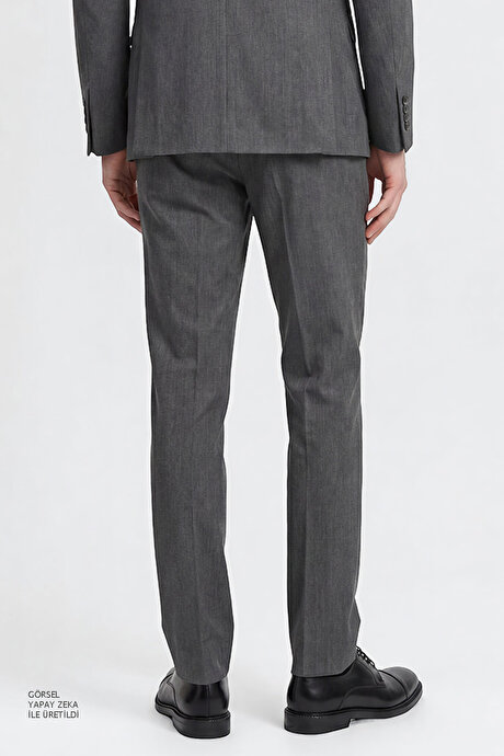 Slim Fit Dar Kesim Mono Yaka Gri Takım Elbise resmi