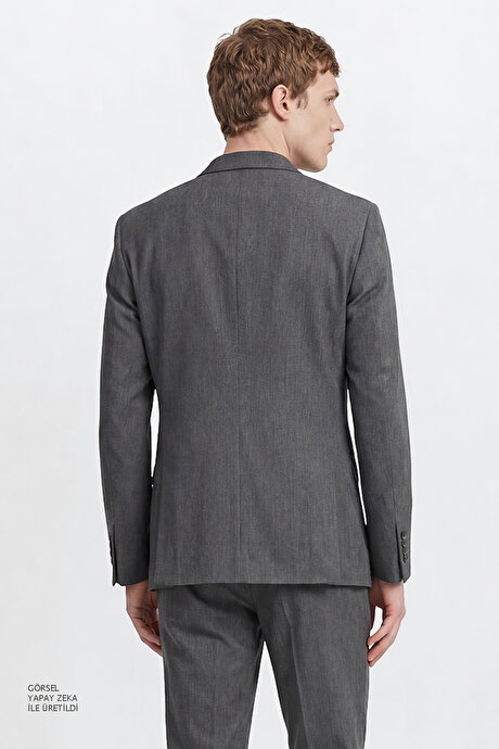 Slim Fit Dar Kesim Mono Yaka Gri Takım Elbise resmi