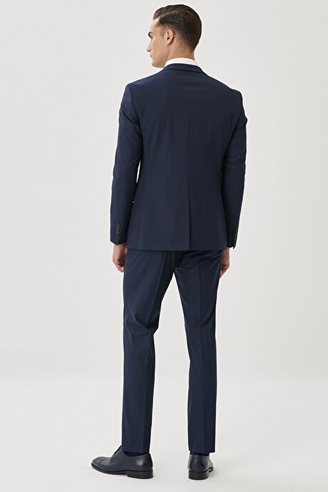 Slim Fit Dar Kesim Mono Yaka Lacivert Takım Elbise resmi