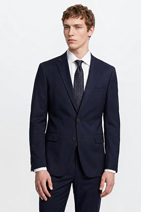 Slim Fit Dar Kesim Mono Yaka Lacivert Takım Elbise resmi