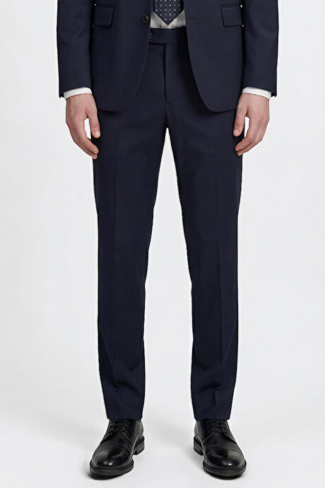 Slim Fit Dar Kesim Mono Yaka Lacivert Takım Elbise resmi