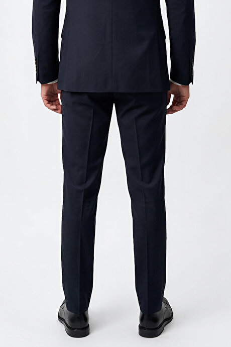 Slim Fit Dar Kesim Mono Yaka Lacivert Takım Elbise resmi