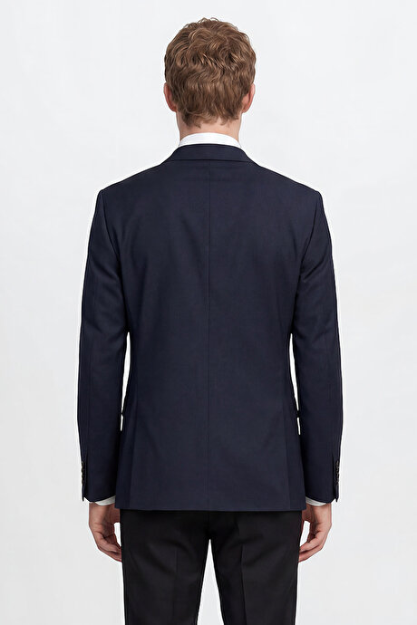 Slim Fit Dar Kesim Mono Yaka Lacivert Takım Elbise resmi