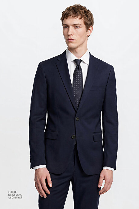 Slim Fit Dar Kesim Mono Yaka Lacivert Takım Elbise resmi
