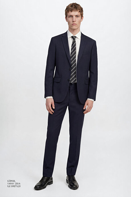 Slim Fit Dar Kesim Mono Yaka Lacivert Takım Elbise resmi